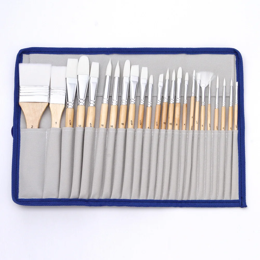 Professional Art Supplier 24 PCS Drawing Paint Brushes For Watercolor Acrylic Oil Painting With Carrying Pouch