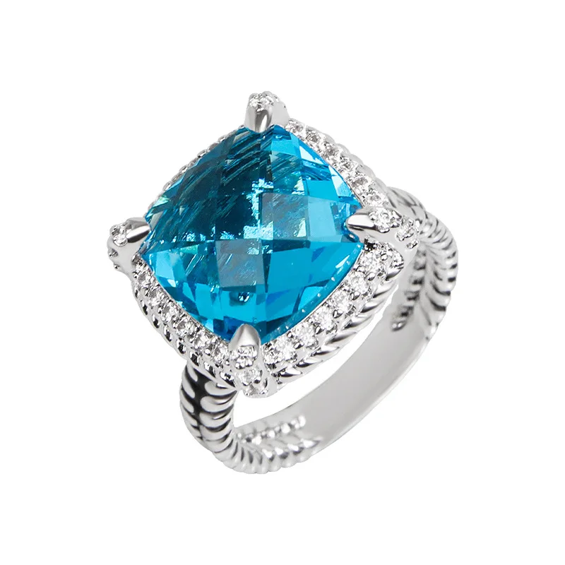 High Quality European And American Popular Jewelry David iyurmansCable Newline Retro Ring Color Square Zircon Wholesale
