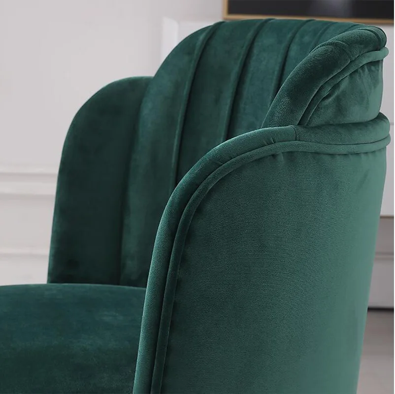 Contemporary Modern Shell  Armrest Green Velvet Upholstered Armchair Dining Room Chair
