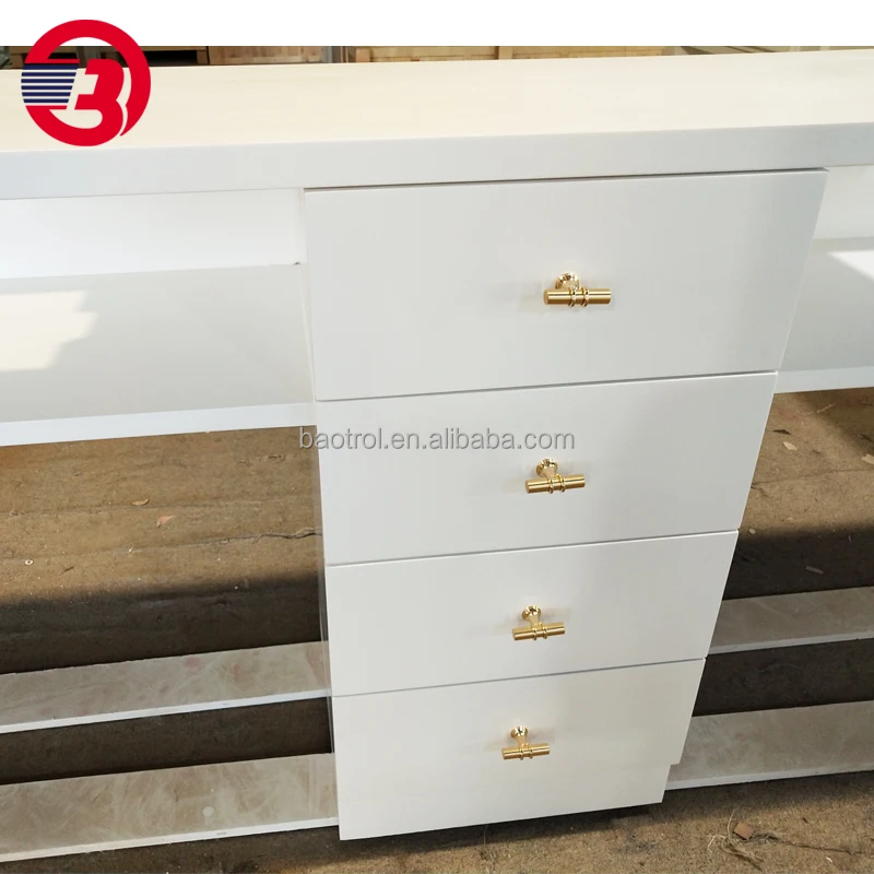 Pure White Luxury Solid Surface  Nail Salon Furniture Manicure Table with Dust Collector