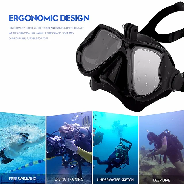 Anti-Fog Anti-Leak Soft Silicone Diving Equipment Freediving swimming googles,camera mount snorkeling diving Masks