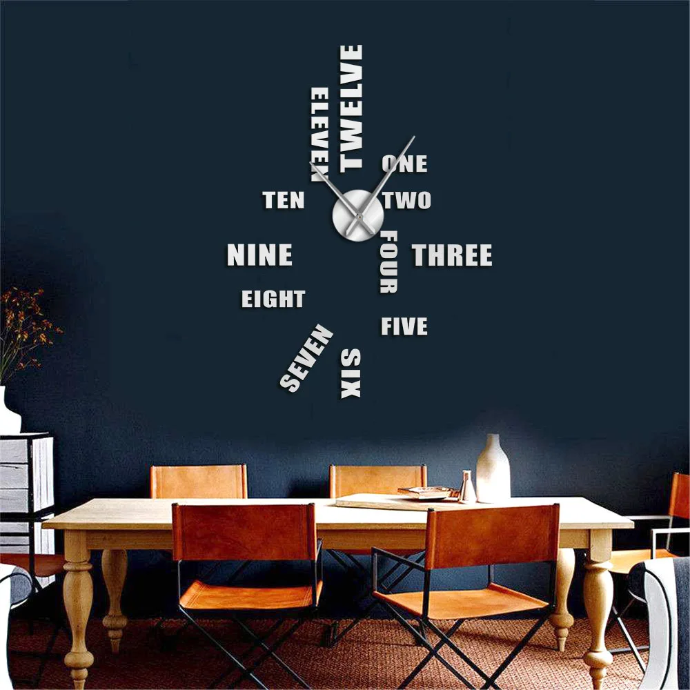 Amazon Alphabet Silent Acrylic Large Decorative DIY Wall Clock Modern Design Living Room Home Decoration Wall Watch Stickers