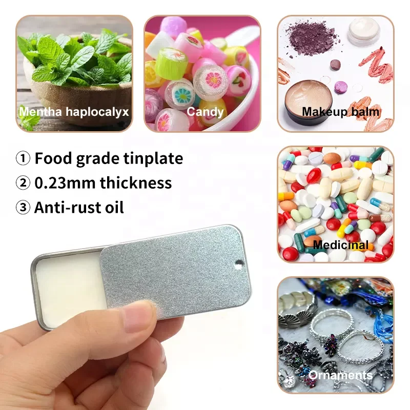 Empty Solid Perfume Lip Balm Metal Slide Tin Cosmetic Containers Small Sliding Lid Mint Candy Sweet Sliding Tin Box