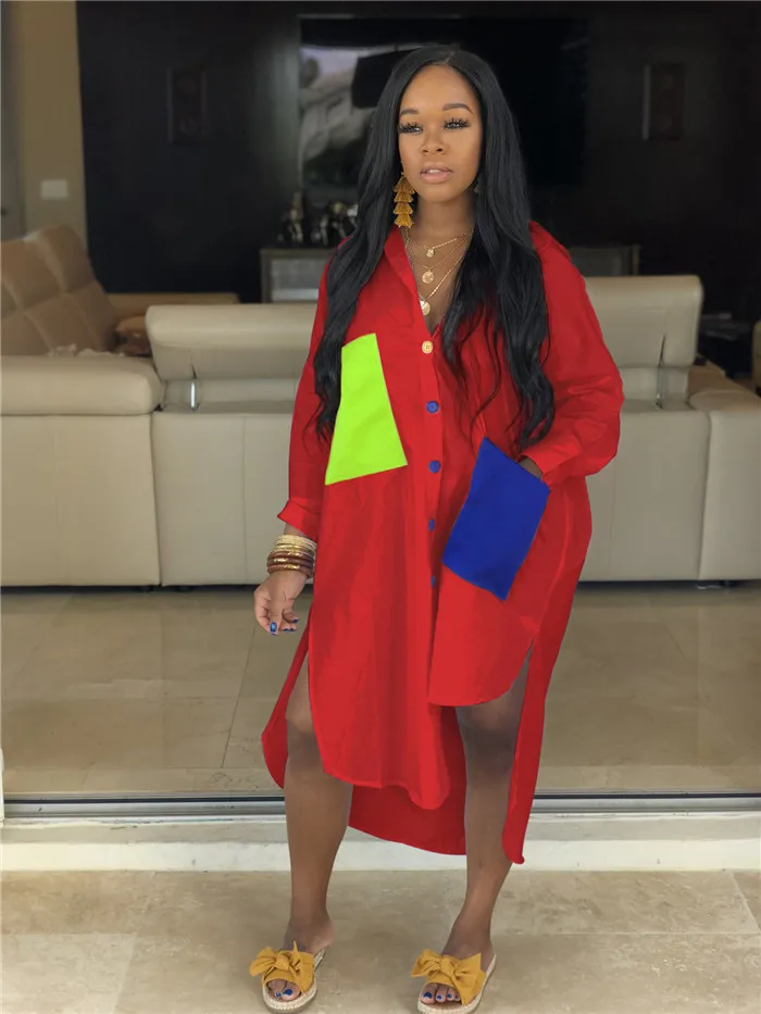 S011-wholesale plus size summer dresses with pockets shirt dress for women