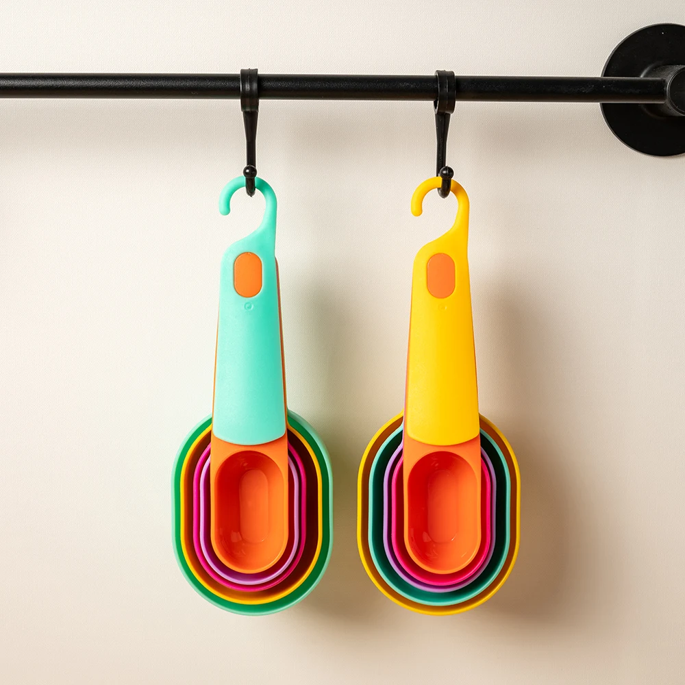 Custom Style Colorful 5 Piece  Plastic Measuring Cups and Spoons Set for Baking Coffee Kitchen Measuring Tool