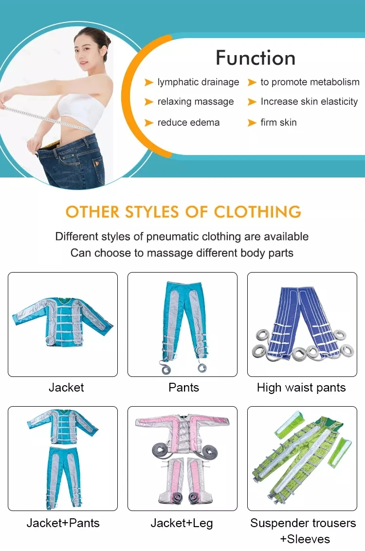 Quality Air Pressure Suit 24 Air bags Pressotherapy Fat Burning Lymphatic Drainage Massage Beauty Machine Body Suits Blanket