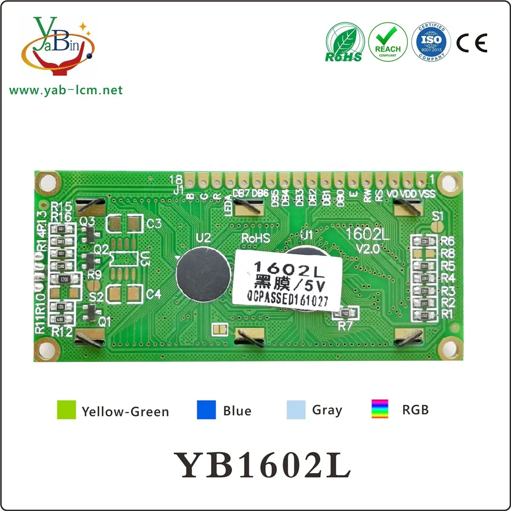 2.6 inch 80x36 MM 1602 16x2 character lcd display module with RGB backlight YB1602L lcd