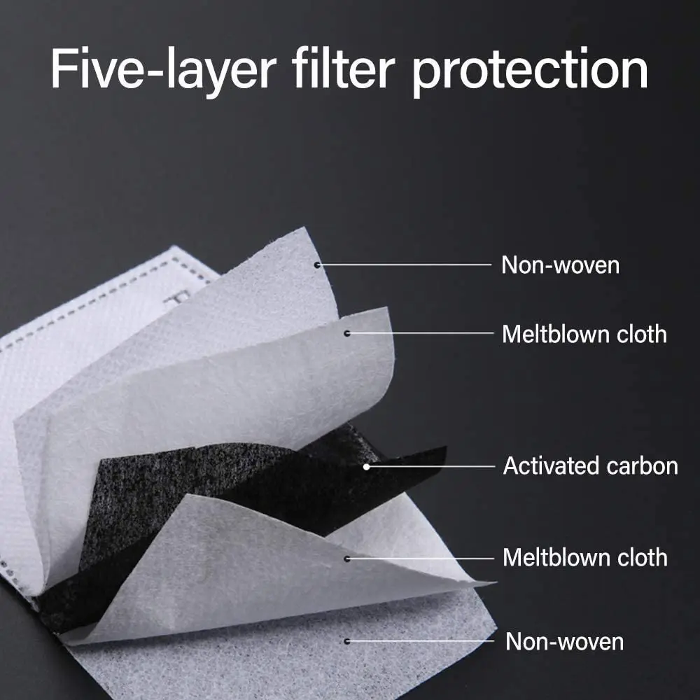 Factory direct disposable breathing anti haze dust replaceable 5 layer pm 2.5 activated carbon facemask filter
