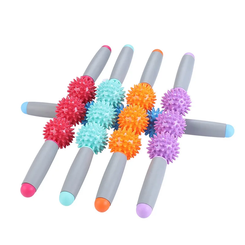  Gym Muscle Massage Three Balls Roller Yoga Fascia Stick Body Relax Tool Sticks Point Spiky