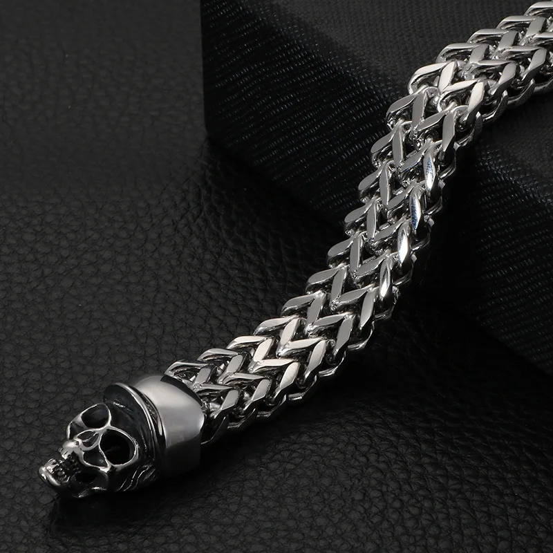  12mm Heavy Silver Plated Cuban Link Chain Bracelet Stainless Steel Mens