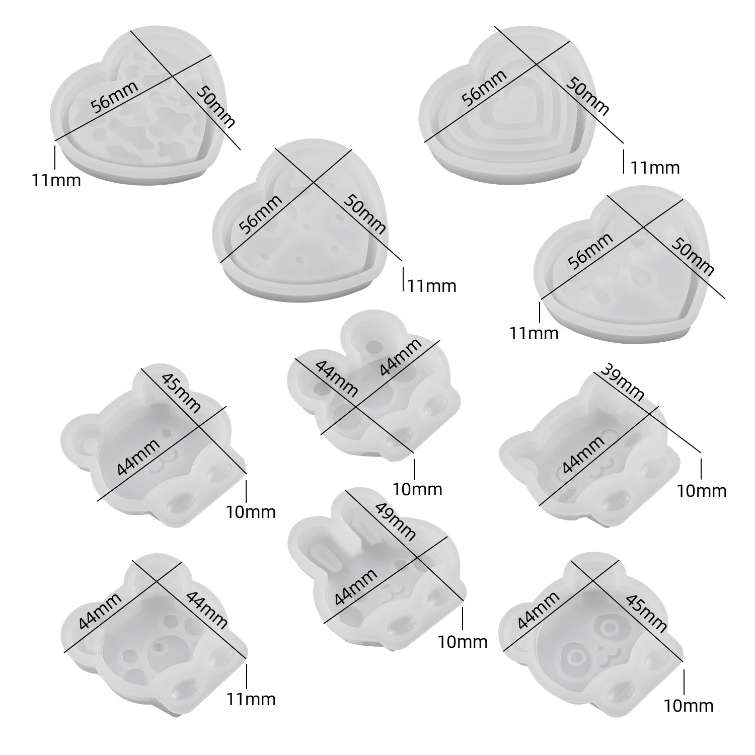 DM852 Animal Cat Rabbit Bear Frog Quicksand Box Epoxy Resin Silicone Mold Love Shaker Bottle Keychain Pendant Jewelry Mould