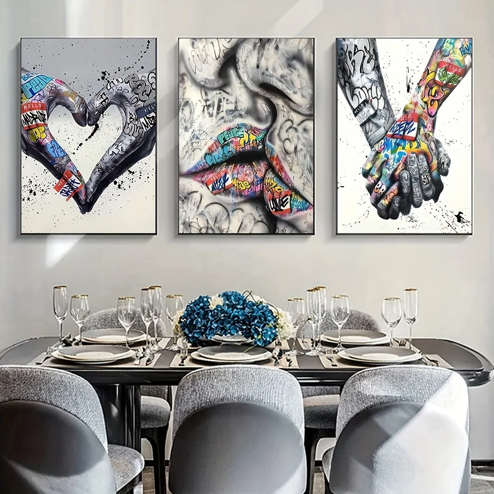 SQ couple lovers street art painting graffiti kissing home decor pop art canvas prints poster painting picture