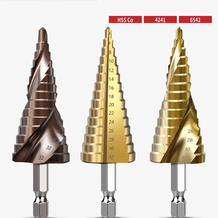 4-12mm 4-20mm 4-32mm Straight Groove Step Drill Bit Titanium Coated Metal Hole Cutter Core Drilling Woodworking Tools