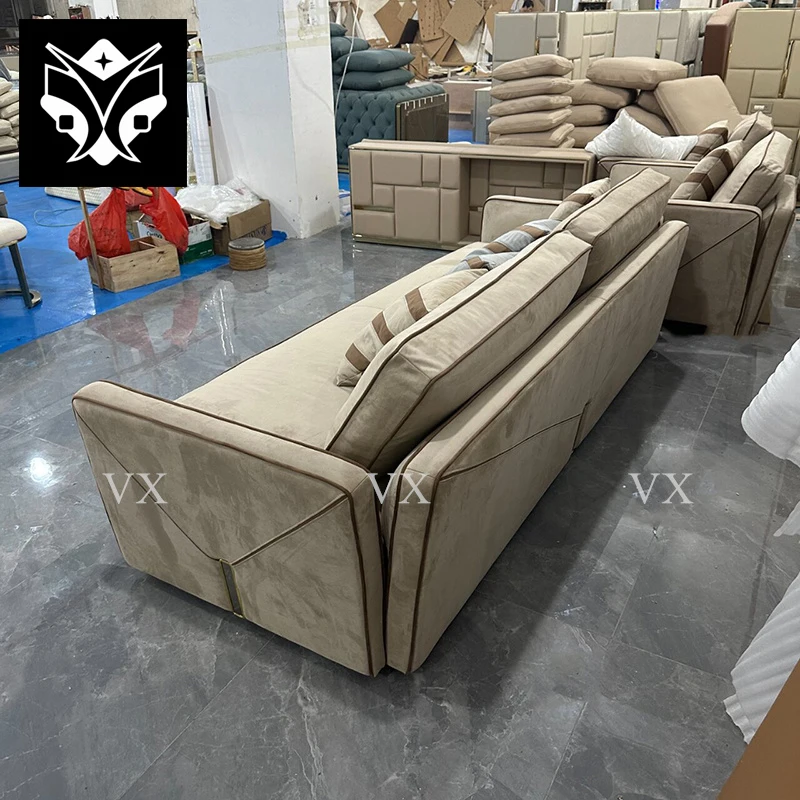 Latest Designs High End Modern Style Sectional Couches Velvet L Shape 7 Seater Sofa Set Luxury Furniture Couch Living Room Sofa