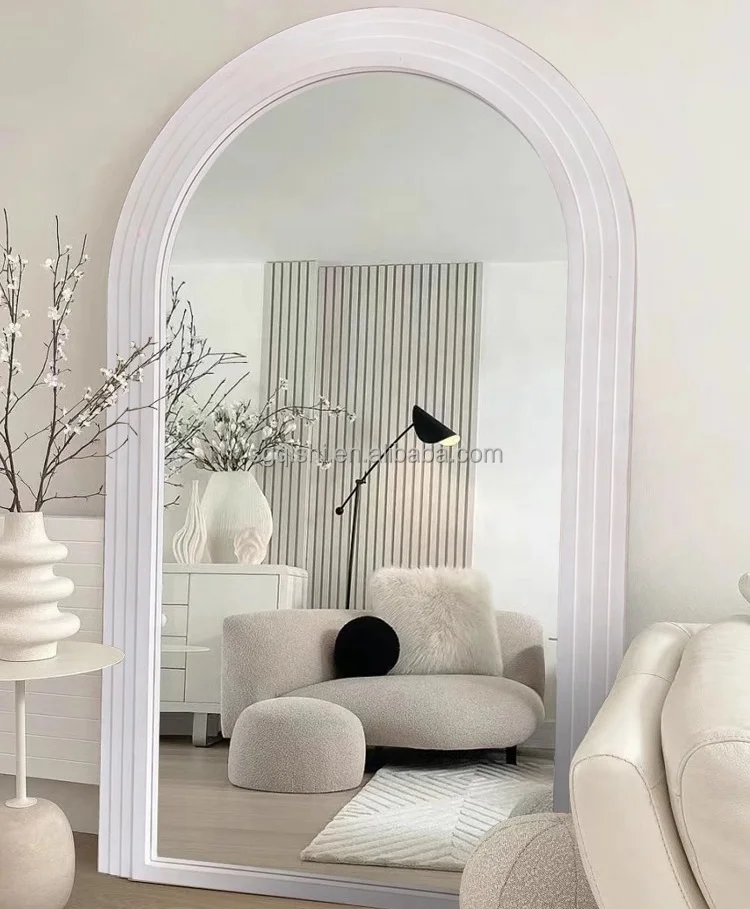 Custom extra large modern arched floor standing mirror Nordic luxury decor full length wood framed dressing mirror miroir espejo