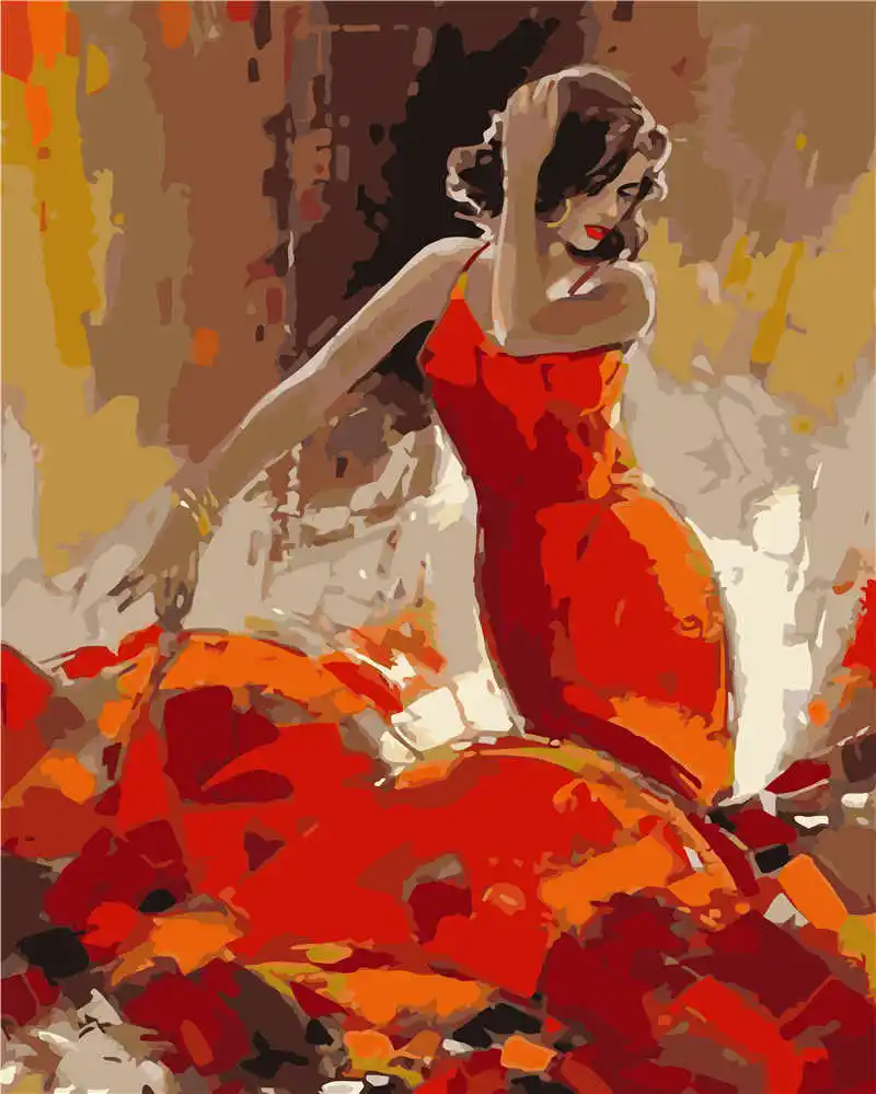 
Red Dress Girl Diy Kits Paint By Numbers Modern Abstract Oil Painting 