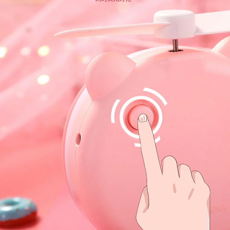 Mini USB Fan Little pig Beauty Mirror with beauty lamp student portable rechargeable LED Makeup Mirror Led Mirror Fan