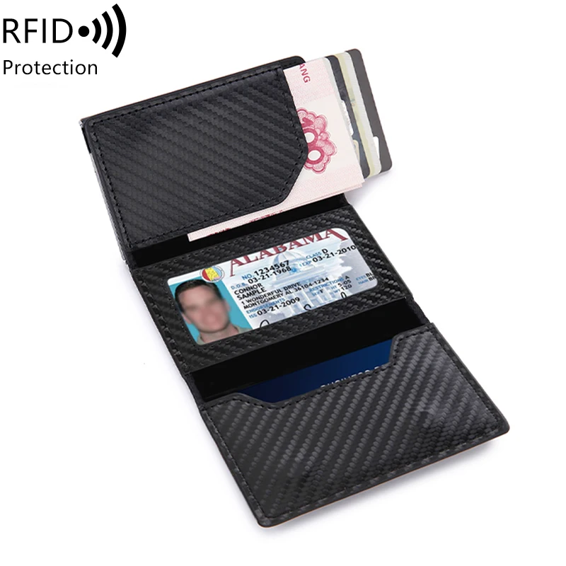 2024 For Airtag PU Leather RFID Pop Up Wallet metal money clip Blocking minimalist aluminum Card Holder carbon fiber Wallet Man