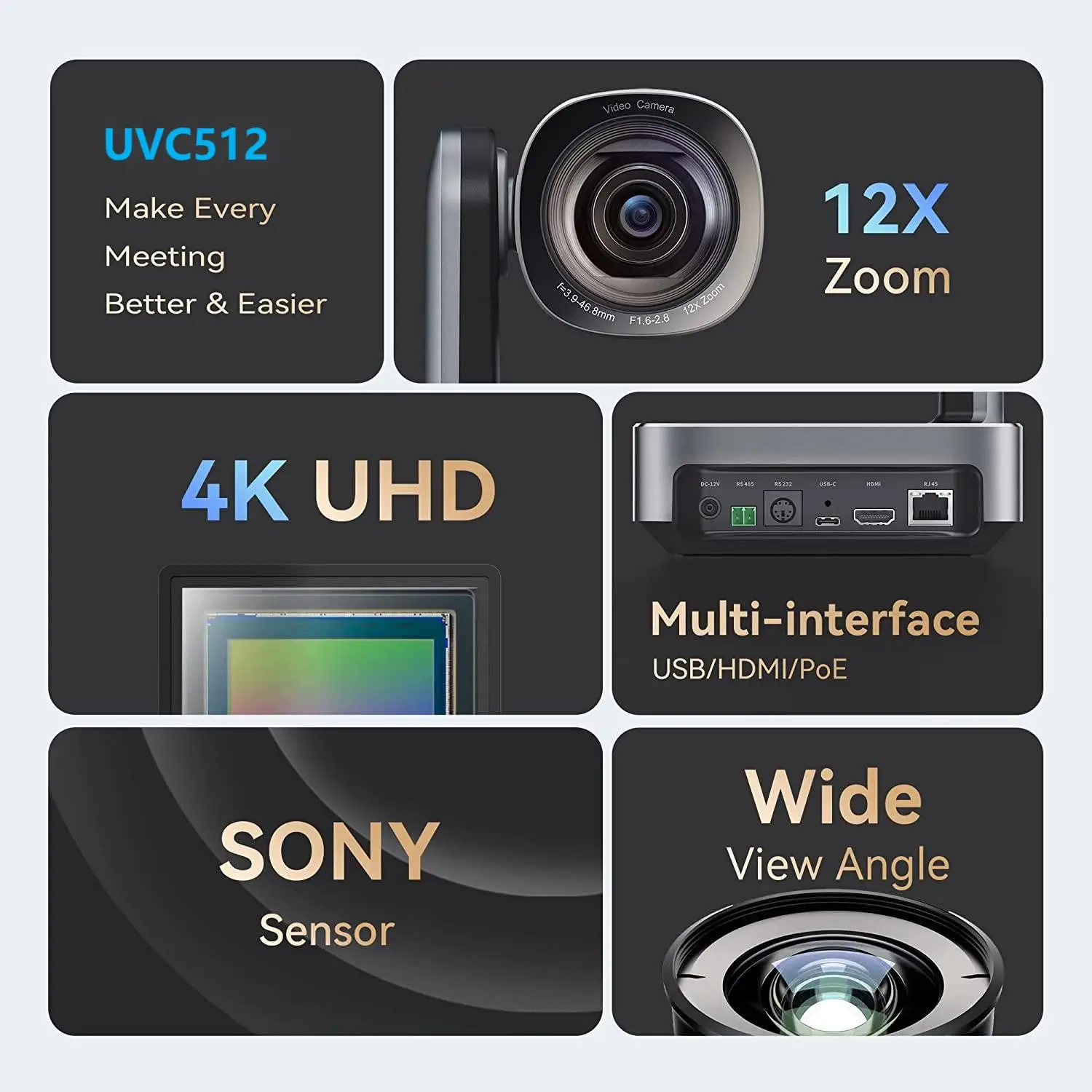 Live Streaming 4K UHD Video Camera 12X Optical Zoom Conference PTZ Camera for Remote Collaboration Broadcast