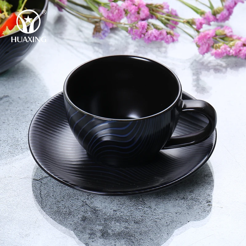 wholesale modern ceramics porcelain black embossed design royal black crockery ceramic dinnerware sets