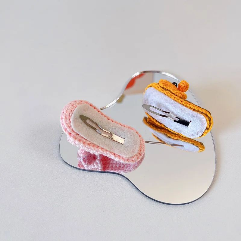 wholesale Custom yarn knitting slippers shape cute animal hair clip handmade bobby hair pin for summer women and girls