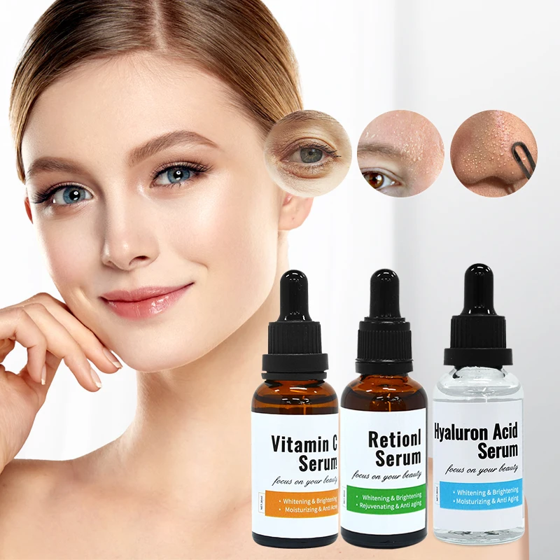 Revitalize & Brighten 3-Pack Vitamin C Serum Retinol Serum Hyaluronic Acid Serum with private label