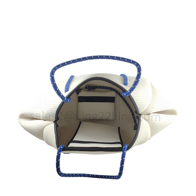 Customized Company Logo Lady Beach Tote Bags, Hotsell Fashion Neoprene Large Perforated Women Beach Tote Bags with Small Hole