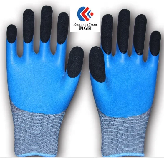 FACTORY LATEX FOAM COATED CLOVE WHOLESALE DOUBLE DIP FINGER ON SALE BLUE GREEN TERRY