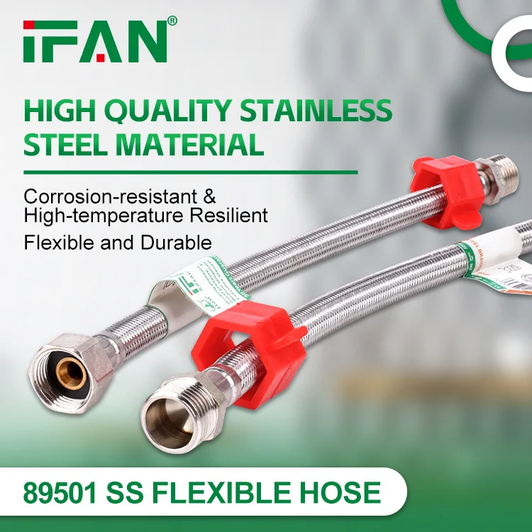 IFAN Stainless Steel Braided Flexible Metal Wire Bathroom Toilet Water Plumbing Hose With 14MM Brass Cap