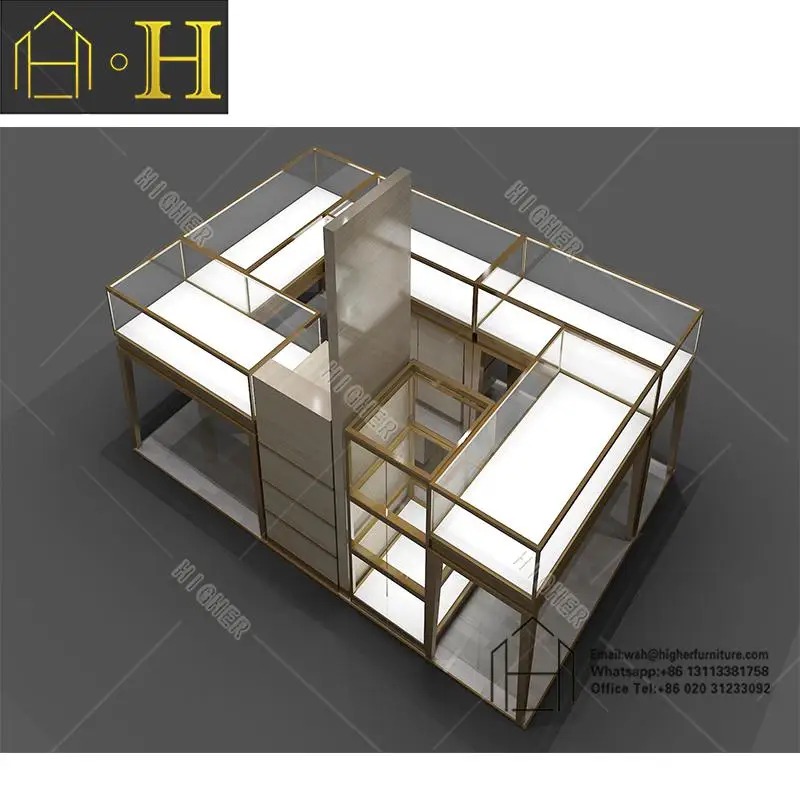 Modern Jewelry Showcase Design with LED Lights Retail Jewelry Showcase Kiosk