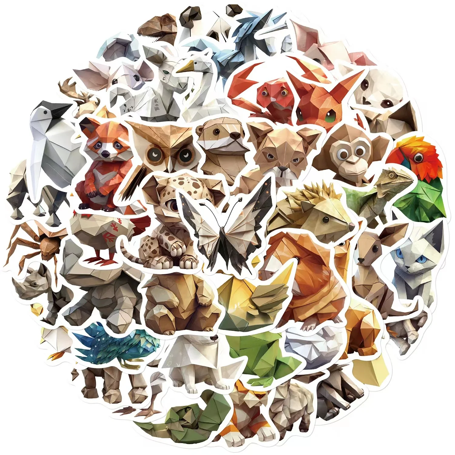 50pcs Origami animals PVC waterproof graffiti sticker packs for kids laptop luggage notebook bottle cup bike decoration