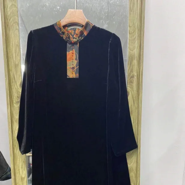 Patchwork Velvet Vestido Kaftan Silk Party Elegent Fashion Style African Dresses For Women