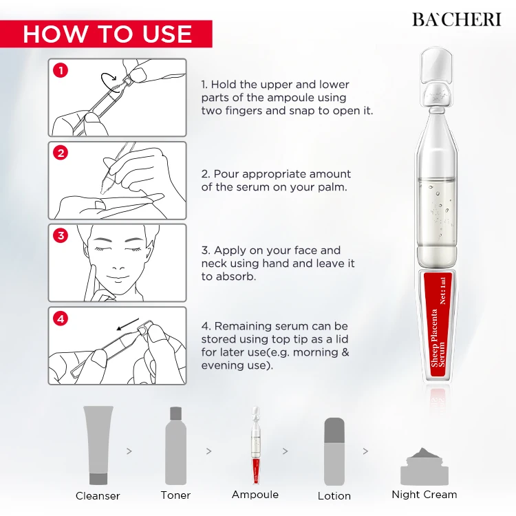 Private Label Skin Care Natural Organic  Anti Aging Anti Wrinkle Moisturizing Sheep Placenta Skin Repair Ampoule Face Serum