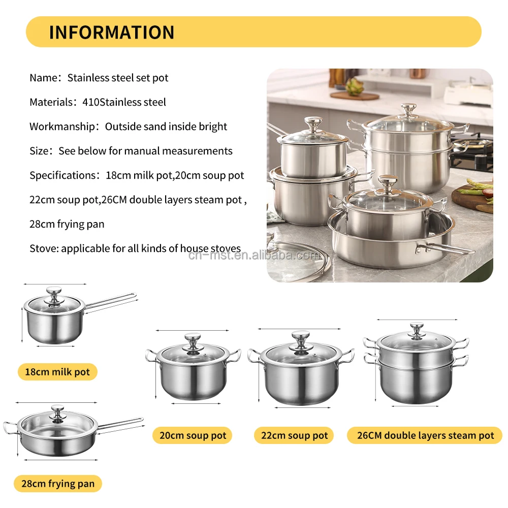 Meisite Hot Sale 12Pcs Stainless Steel pots and pans Luxury cooking nonstick frying pan Induction Saucepan stock pot set