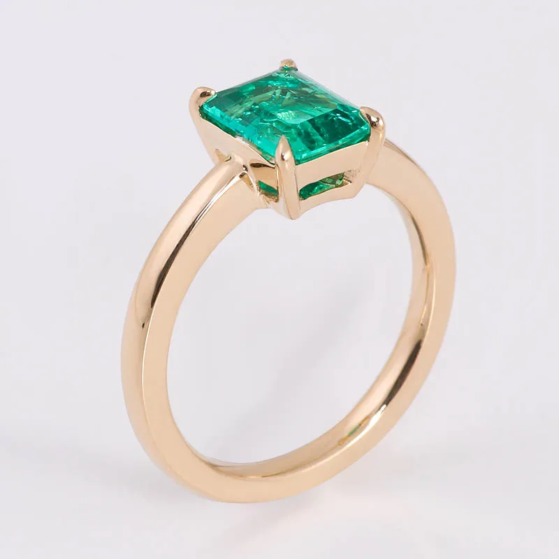 Wholesale price emerald cut lab grown emerald gemstone ring women wedding ring jewelry 14k gold ring custom
