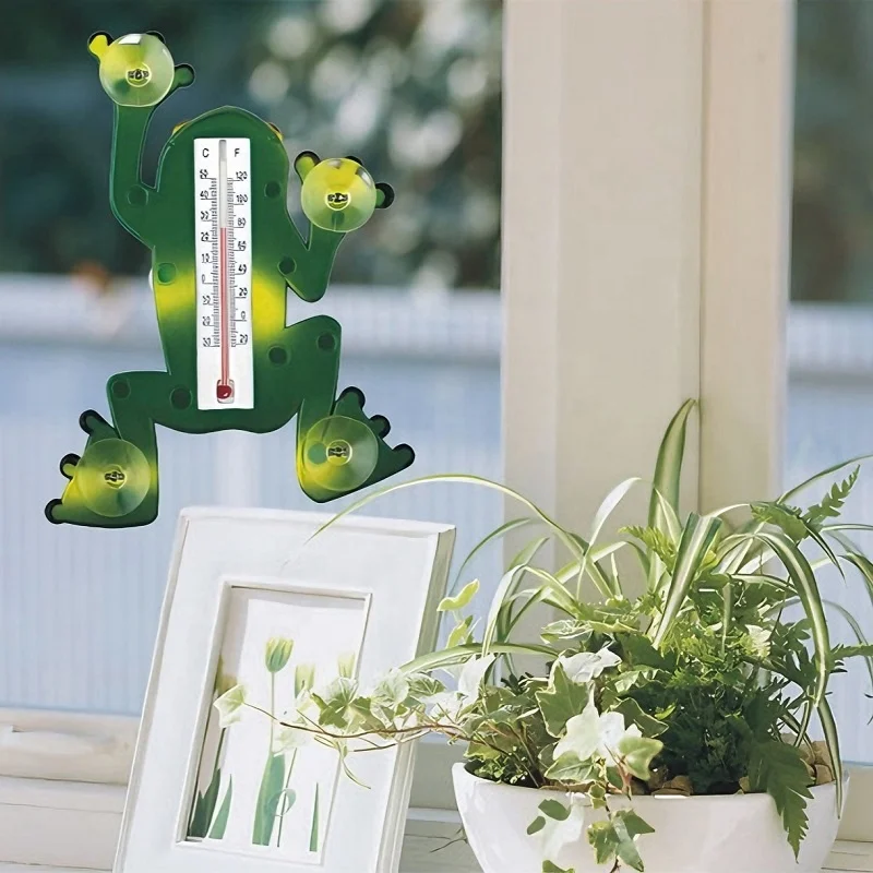 Climbing Stained Frog Shape Thermometer Decorative Window Thermometer with Suction Cups for Garden