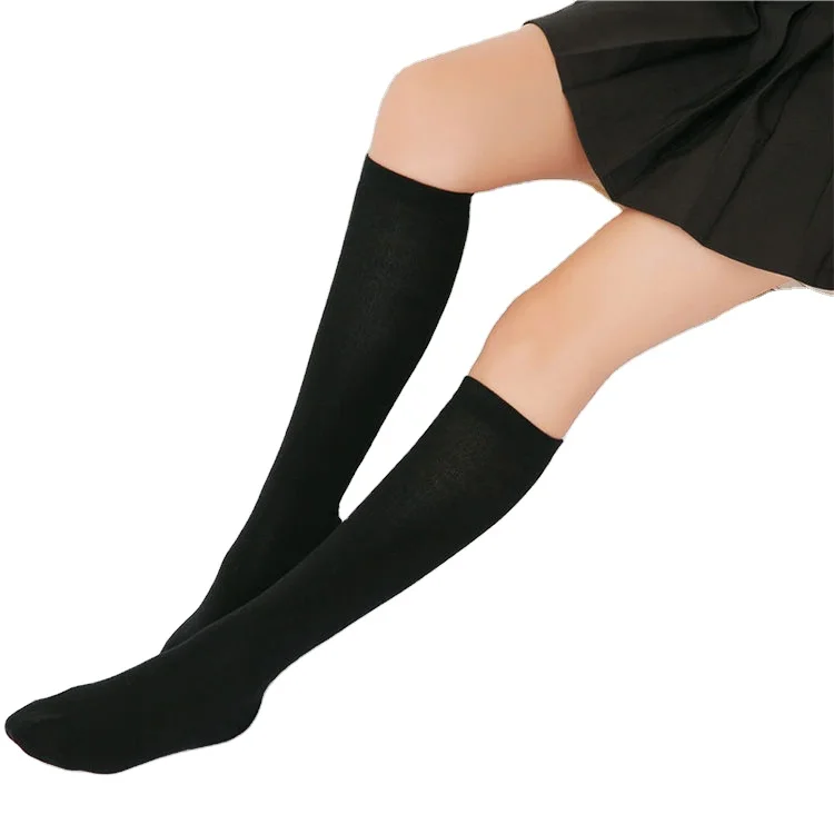 Custom knee high socks for women and school girls solid color knee high long socks