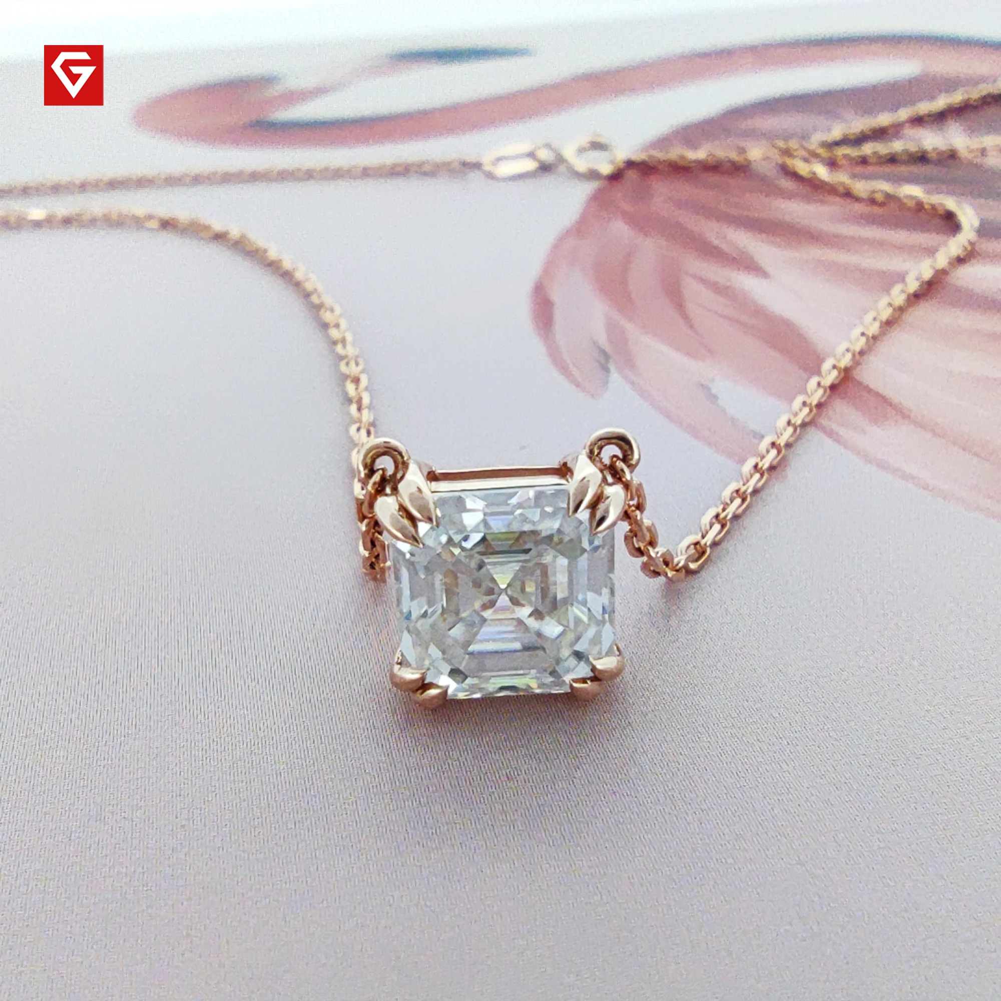 GIGAJEWE White D VVS1 Total 2ct Rose Gold 9K/14K/18K Necklace  7mm Asscher Cut Gold  Moissanite Necklace