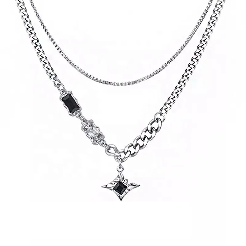 2024 New Mangxing Double layered Sweater Chain Light Luxury Hip Hop Style Couple Male and Female Collar Chain