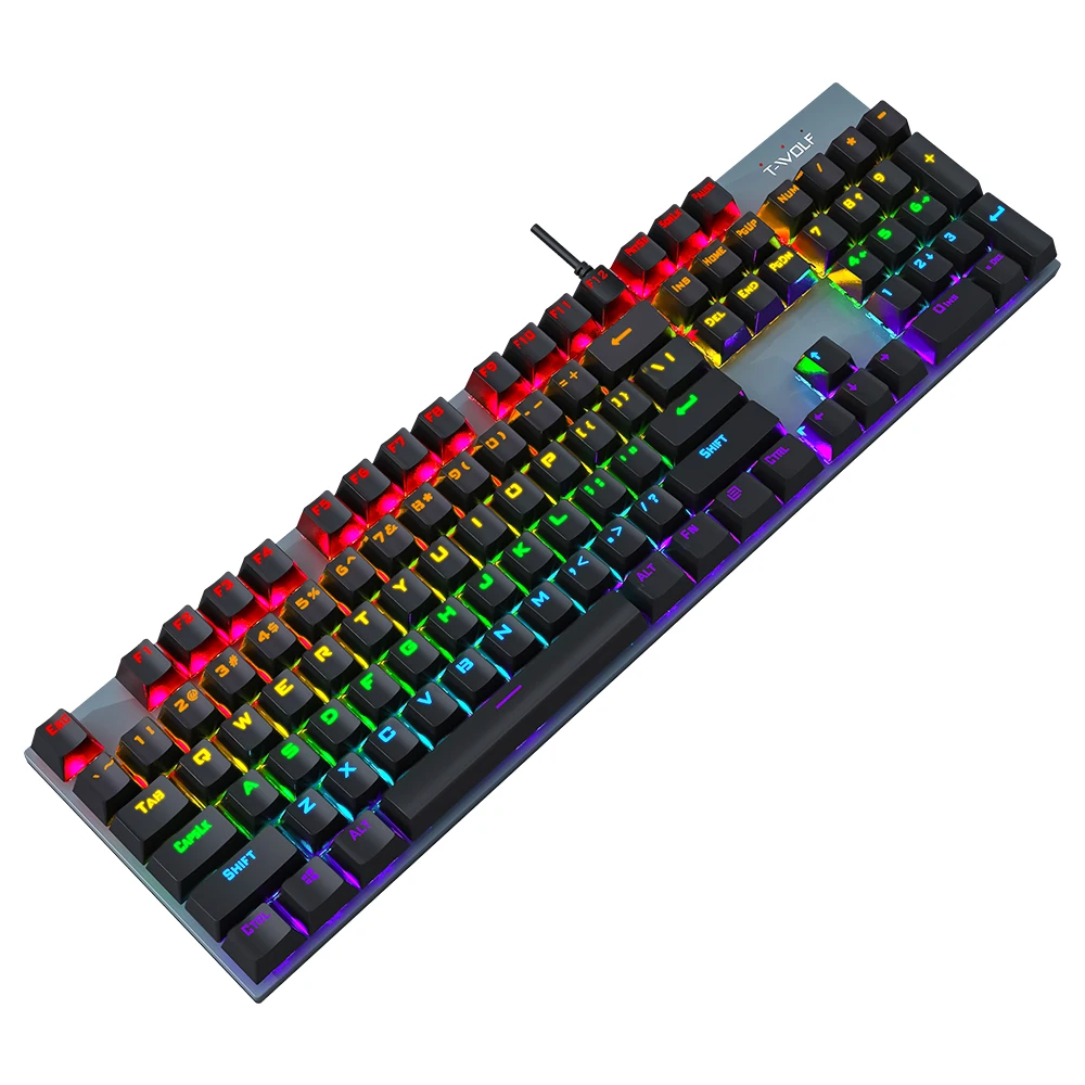 Механическая USB-клавиатура T17 проводная клавиатура RGB с радужной подсветкой для игрового компьютера эргономичная мультимедийная 104