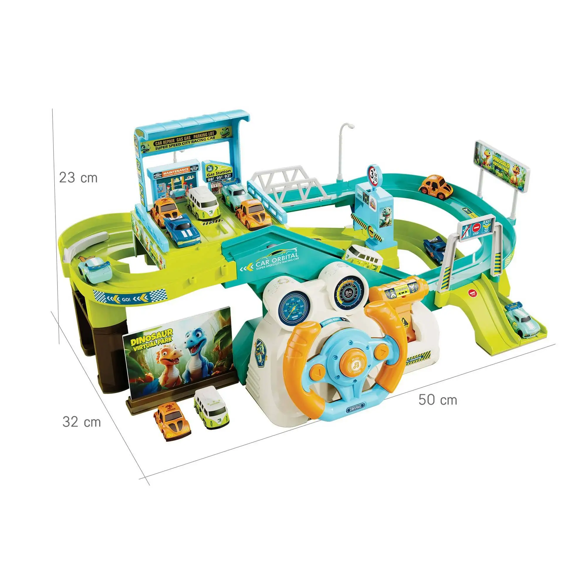 BGL Dinosaur Steering Wheel Car Breakout Adventure Track Set Electrical Car Parking Lot Set For Kids