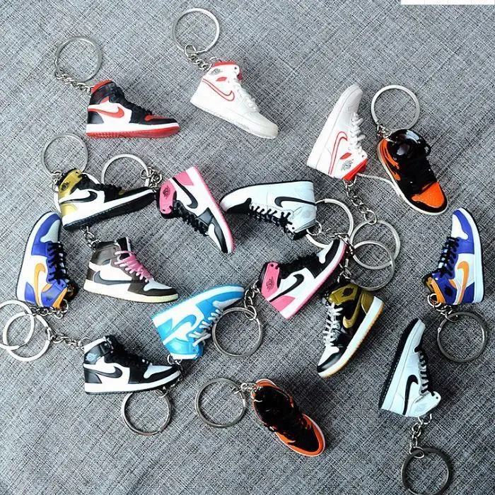 Cheap Soft Pvc Llaveros cute 3D 1/6 rubber sneaker keychain jordan shoe key chain accessories in pair