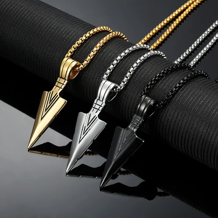XL23067 European And American Popular Gold-plated Stainless Steel Arrow Necklace Fashion Hiphop Titanium Popcorn Chain Necklace