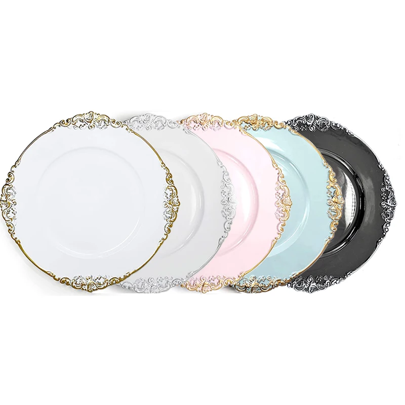 Hot Selling wedding party decoration wholesale gold silver  plate Round plastic teal brass charger plates charger bulk