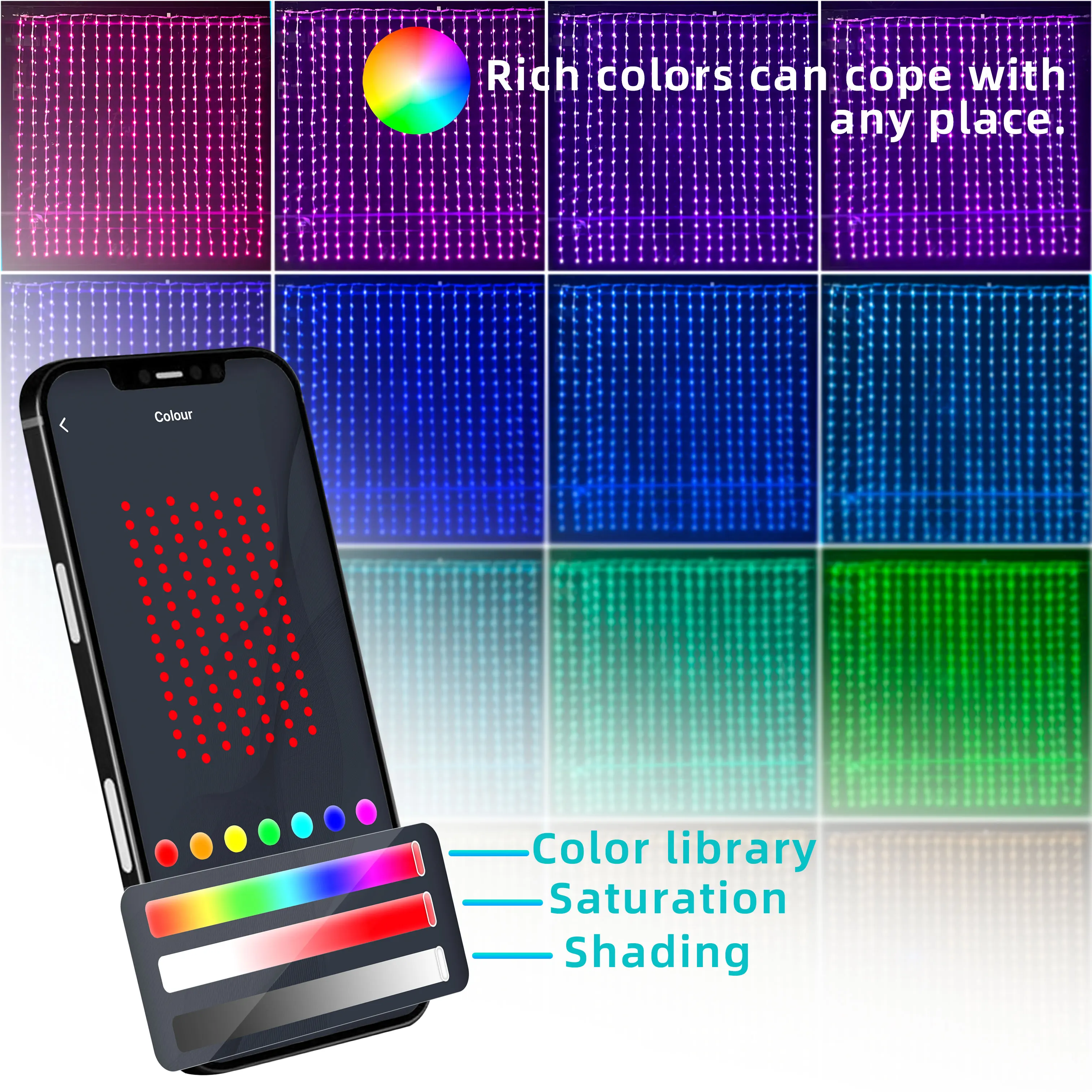 App Controlled DIY Christmas Lamp Smart Home Ceiling Curtain Fairy Lights Led Pixel WS2811 RGB Wedding Decoration Backdrop