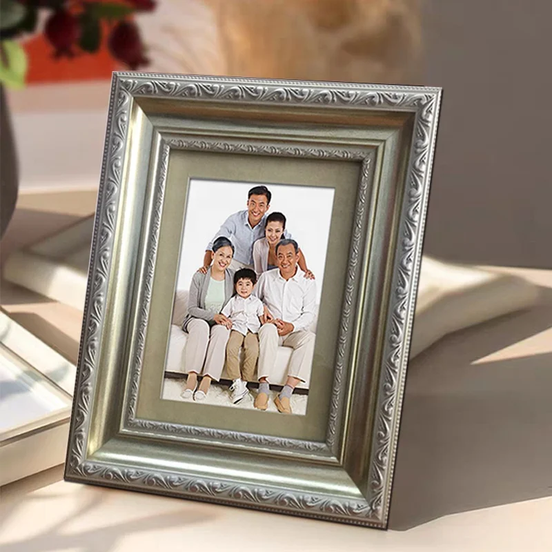 8*10' Baroque retro design style wood golden silver color table Plastic photo frame