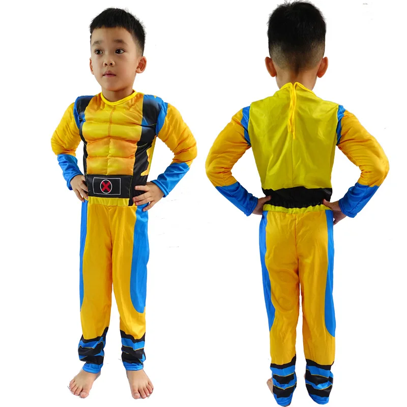 Hot sale wolverine costume with claws muscle children kids halloween costumes super hero tv&movie cosplay costume jumpsuit mask
