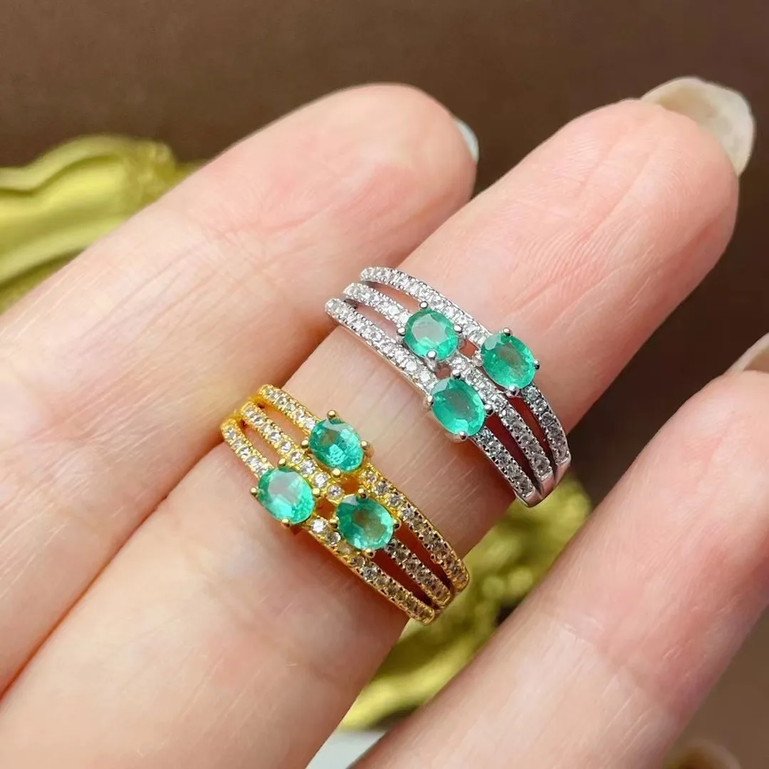 Factory Supply 925 Sterling Silver Zirconia Natural Emerald Flower Bright Gen Stones Women Rings Wholesale