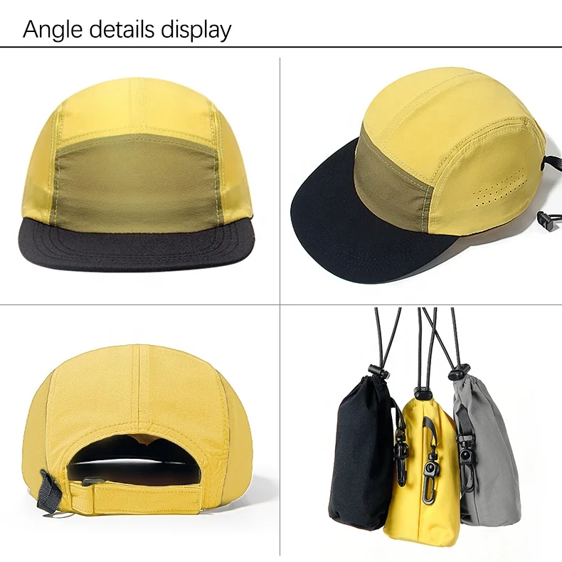 [Foldable,Stowable] BSCI Factory Custom 5 Panel Camper Hat Unstructured Quick Dry Camp waterproof Foldable Running Cap
