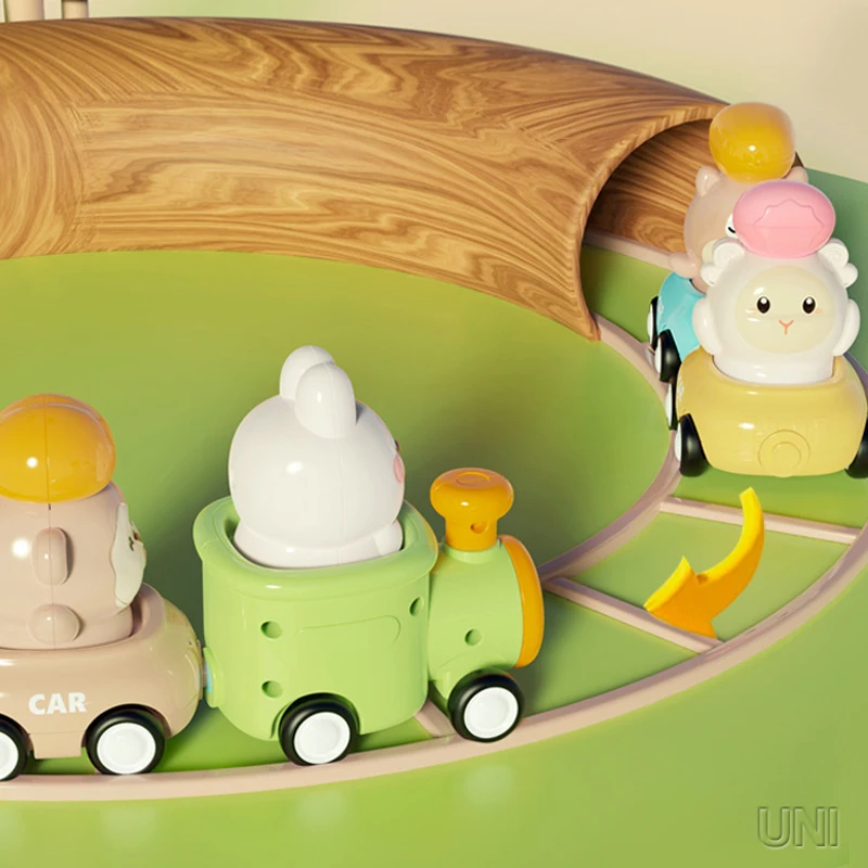 New children games funny DIY magnetic inertia cartoon animal train team baby pet car set educational toys for kids learning